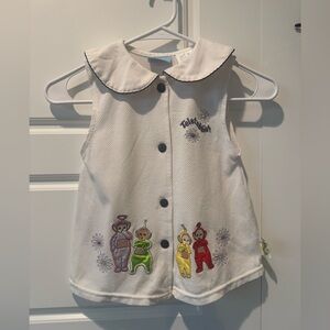 Vintage Teletubbies 1998 Sleeveless Babydoll Top Peter Pan Collar Embroidered 6X